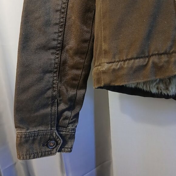 HOLLISTER Bomber Jacket Sherpa Fur Lined XS Brown Winter Coat Very warm & stylis - Picture 12 of 14